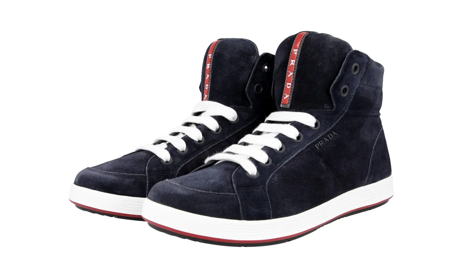 Prada Men's Blue Leather High-Top Sneaker 4T2842 Outing Fit Wide fit