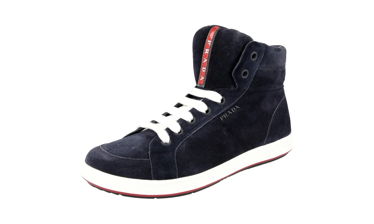 Prada Men's Blue Leather High-Top Sneaker 4T2842 Everyday Padded Arch