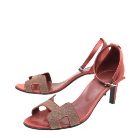 Top quality Hermes Burgundy Satin Premiere Crystal Sandals 38.5 Wide Base