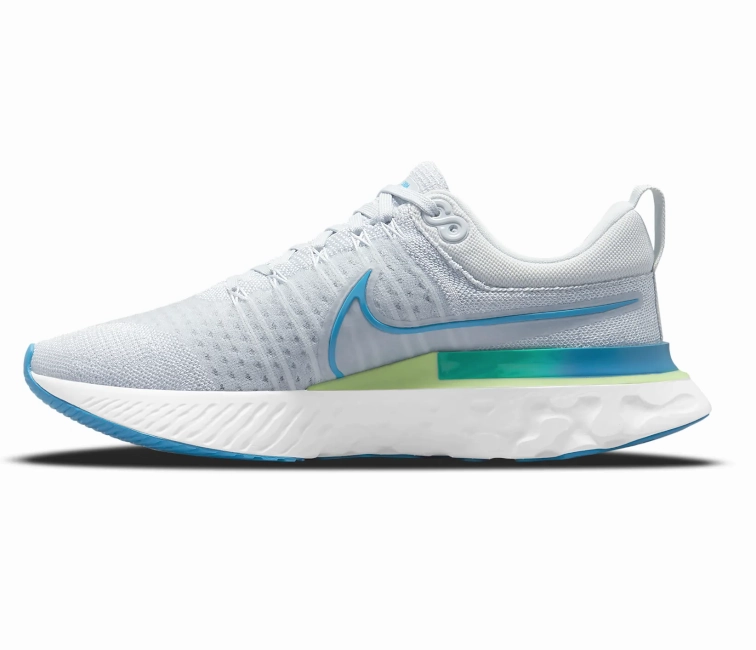 Men's Nike React Infinity Run FK 2 (Platinum/Laser Blue) running in a boardwalk area shoes Walker