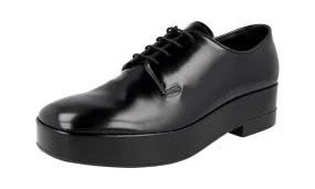 Crisp Trim Professional Wear Prada Men's Black Leather Platform Lace-up Shoes 2EG379