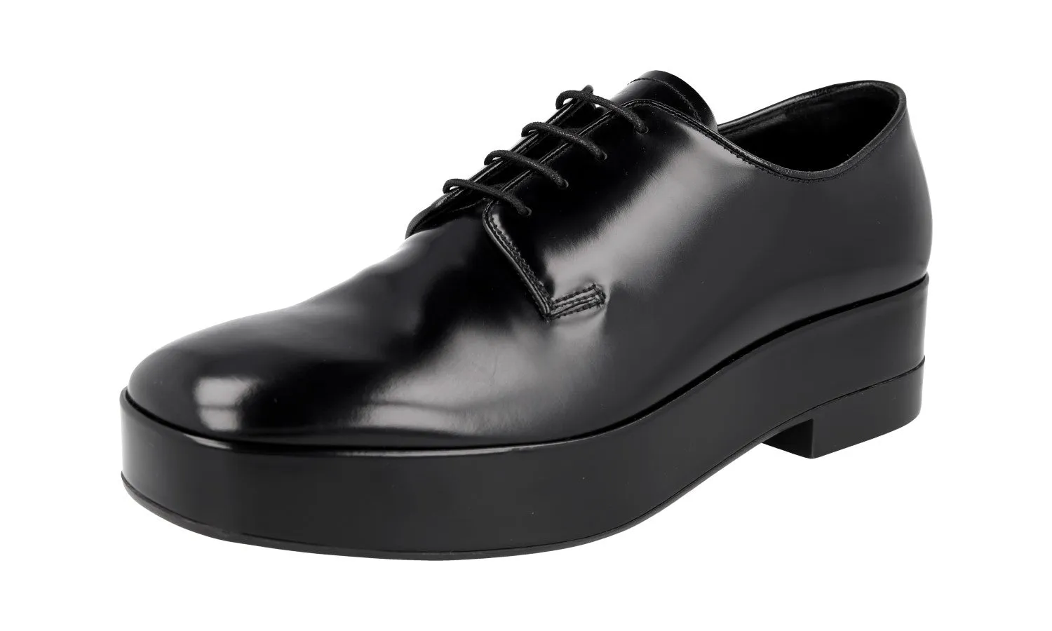 Crisp Trim Professional Wear Prada Men's Black Leather Platform Lace-up Shoes 2EG379