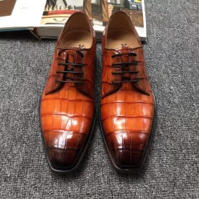 Anti-Fatigue Footwear Pot Lane Crocodile Shoes Men s Crocodile Leather Hand-Painted  Lace-Up Shoes ,Goodyear Sole
