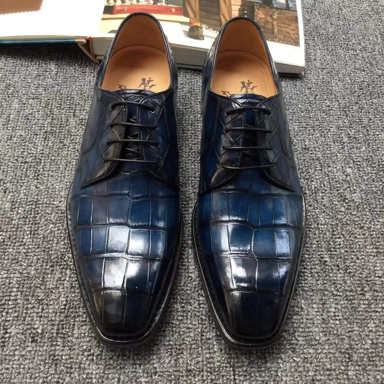 Practical Design Arch Care Crocodile Shoes Men s Crocodile Leather Hand-Painted  Lace-Up Shoes ,Goodyear Sole