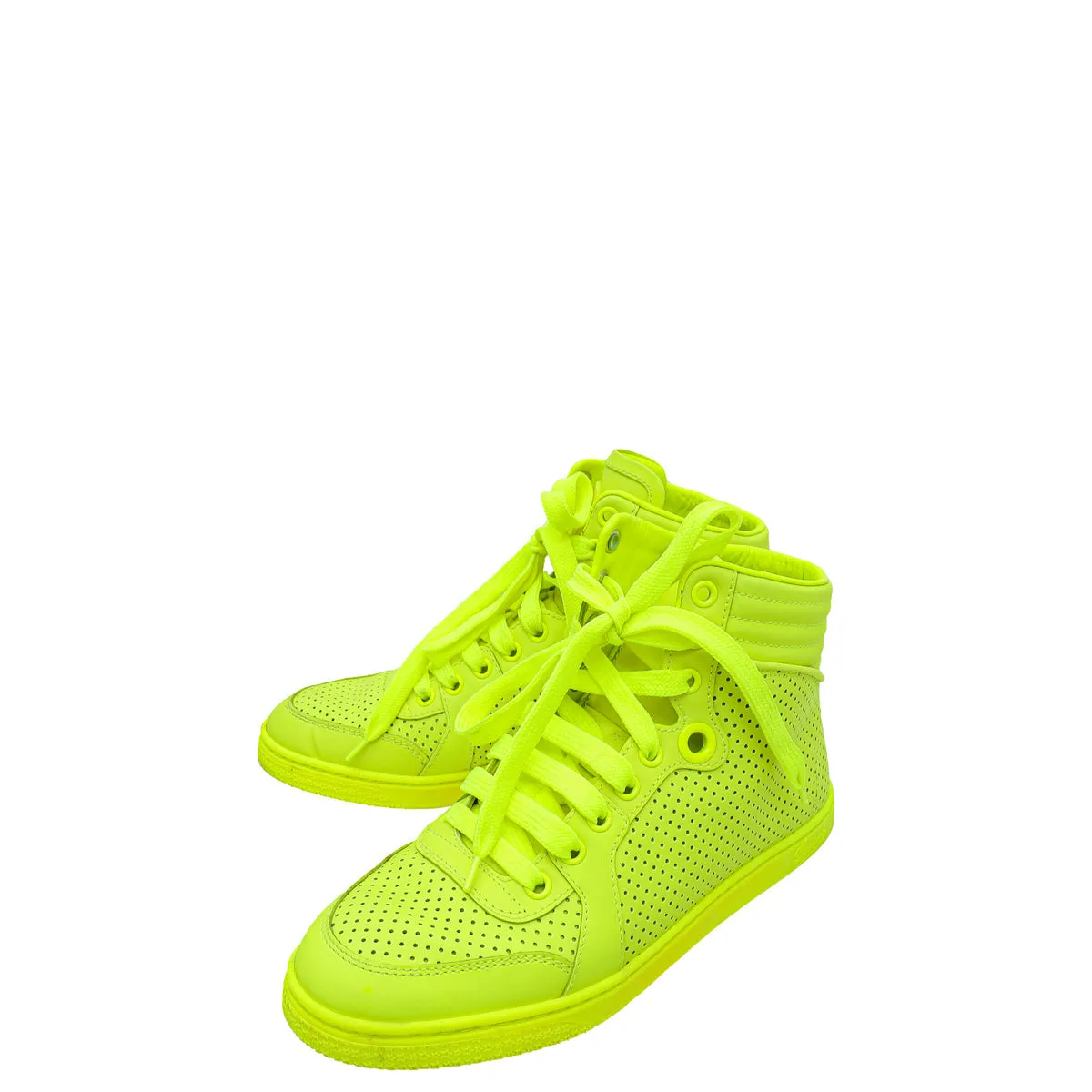 Gucci Neon Green Perforated High Top Sneaker 36 Versatile Style