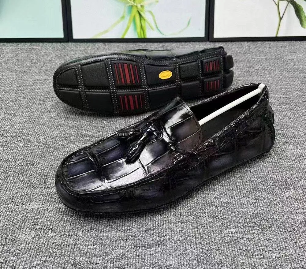 Comfortable Slip-Ons Crocodile Leather Shoes ,Crocodile Leather Men's Penny Loafer Dress Shoe