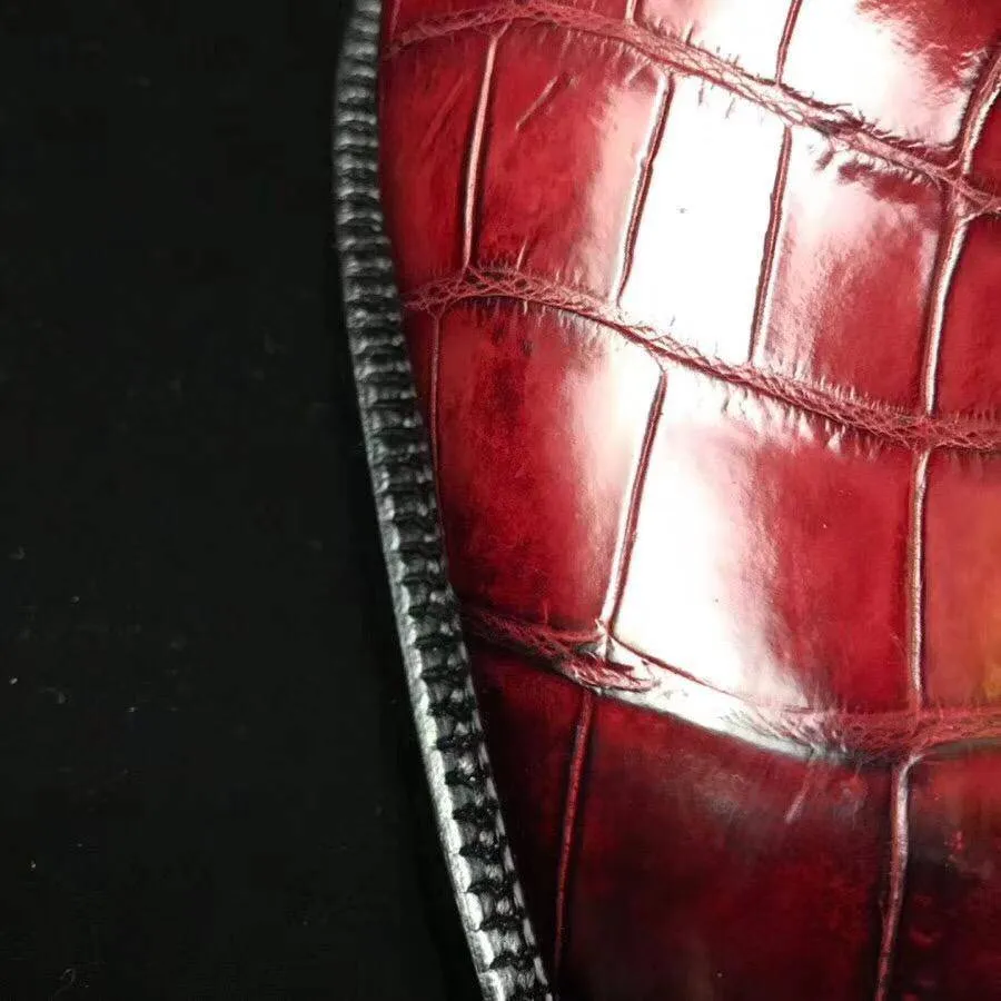 Effortless Wear Crocodile Shoes Burnished Burgundy Crocodile Belly  Leather Lace-Up Shoes For Men