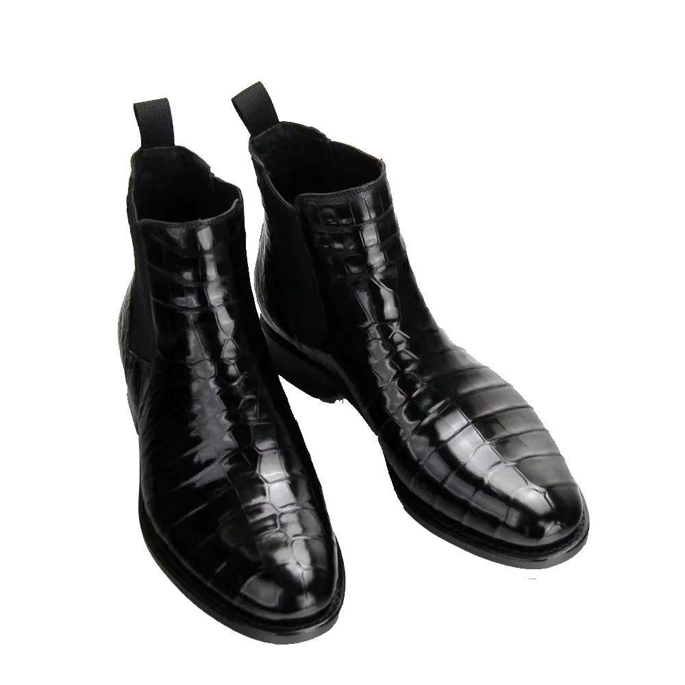 Crocodile Shoes Handmade Crocodile Skin Leather Chelsea Boots Flexible Flats Trendy Appearance