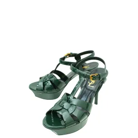 YSL Dark Green Tribute Sandal 35.5 Comfy Footwear Zipper Closure