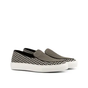 Houndstooth & Grey Linen Belgian Sneakers relay race running option Low Top Style