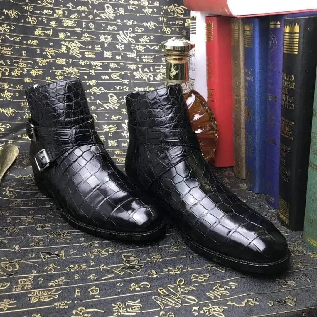 Stylish Slip Breathable Material Crocodile Shoes Mens Genuine Crocodile Leather Troy  Boot