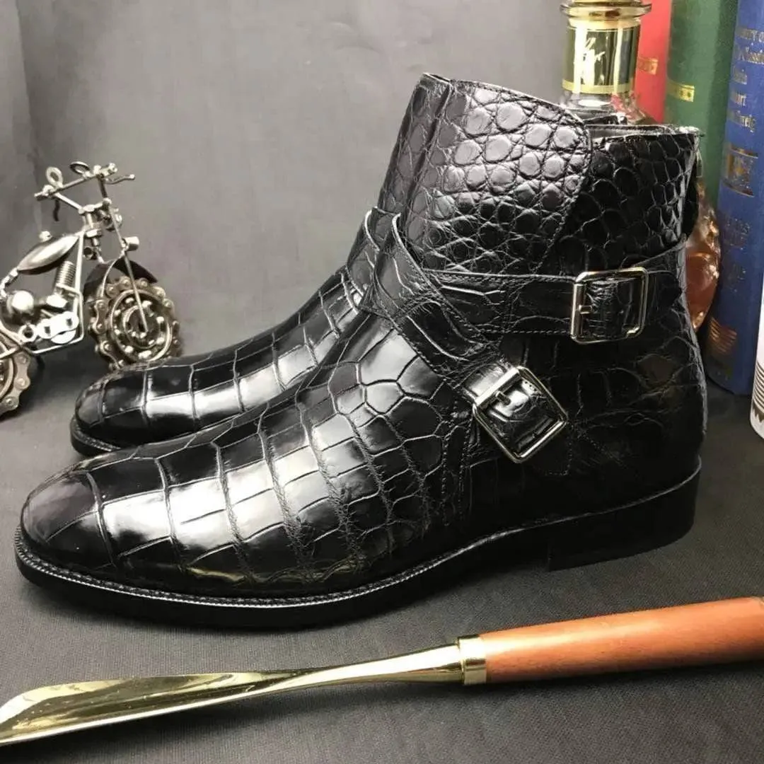 Crocodile Shoes Mens Genuine Crocodile Leather Troy  Boot Dusk Light