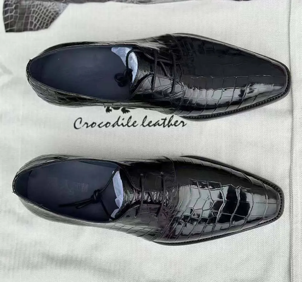 Museum Trip Crocodile Shoes Mens Crocodile Leather Business Lace Up Dress Shoes Black