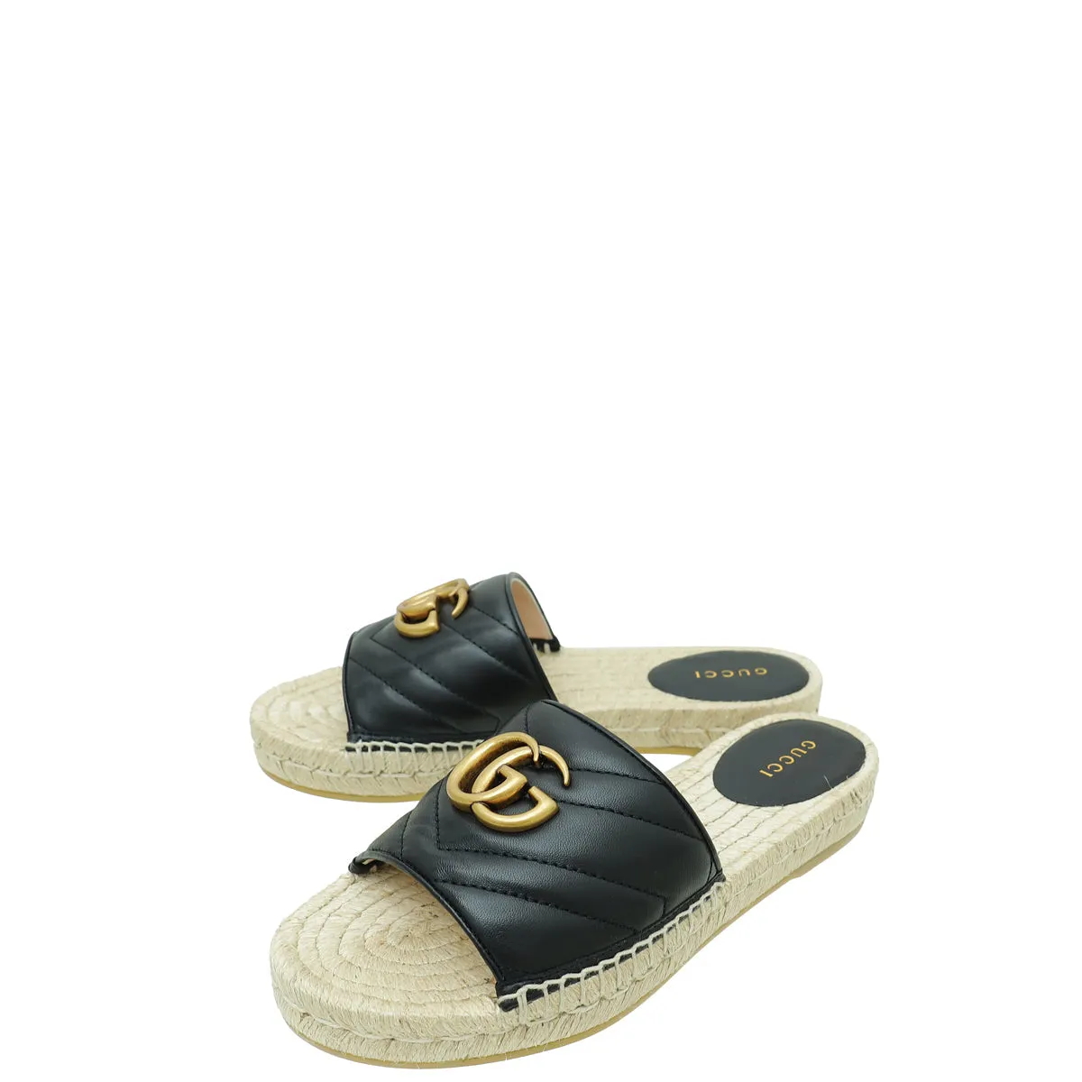 Gucci Black GG Marmont Espadrille Slide Sandals 35.5 Espadrille Style Comfortable Feeling