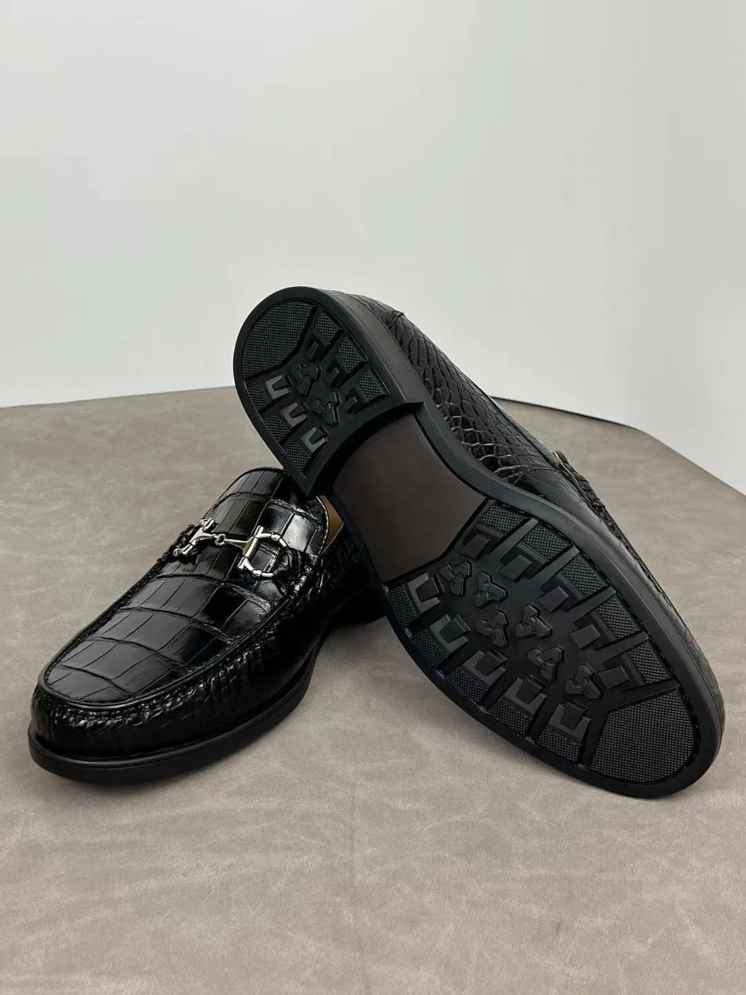 Crocodile Shoes Crocodile Loafer Slip-On Shoes  Black Functional Walking Shoes