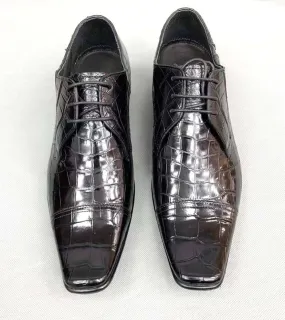 Crocodile Shoes Mens Crocodile Leather Duckbill Toe Cap Lace Up Dress Shoes Harvest Glow