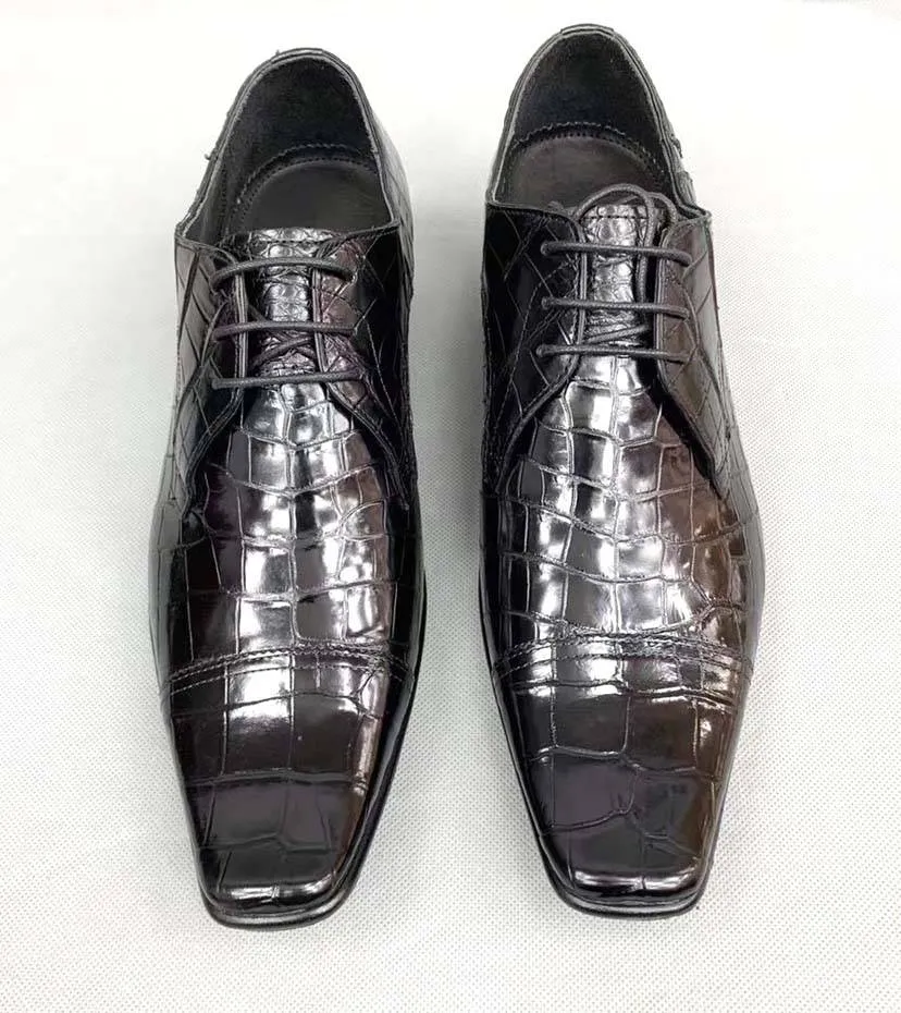Crocodile Shoes Mens Crocodile Leather Duckbill Toe Cap Lace Up Dress Shoes Harvest Glow