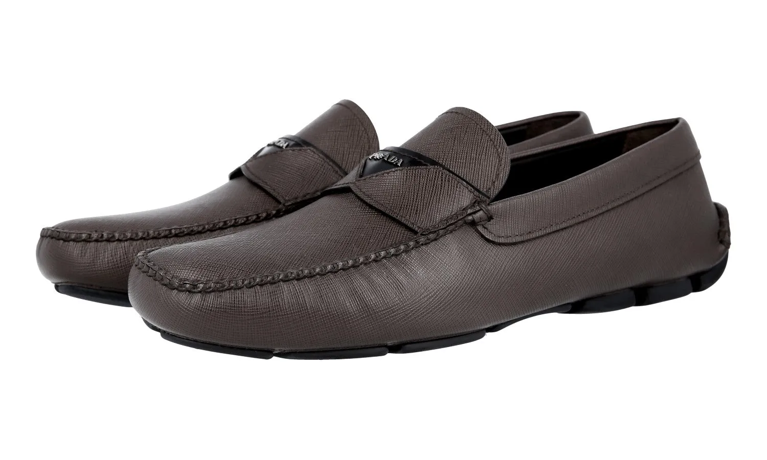 Prada Men's Brown Saffiano Leather Driving Loafer Loafers 2DD131 Calm Mood