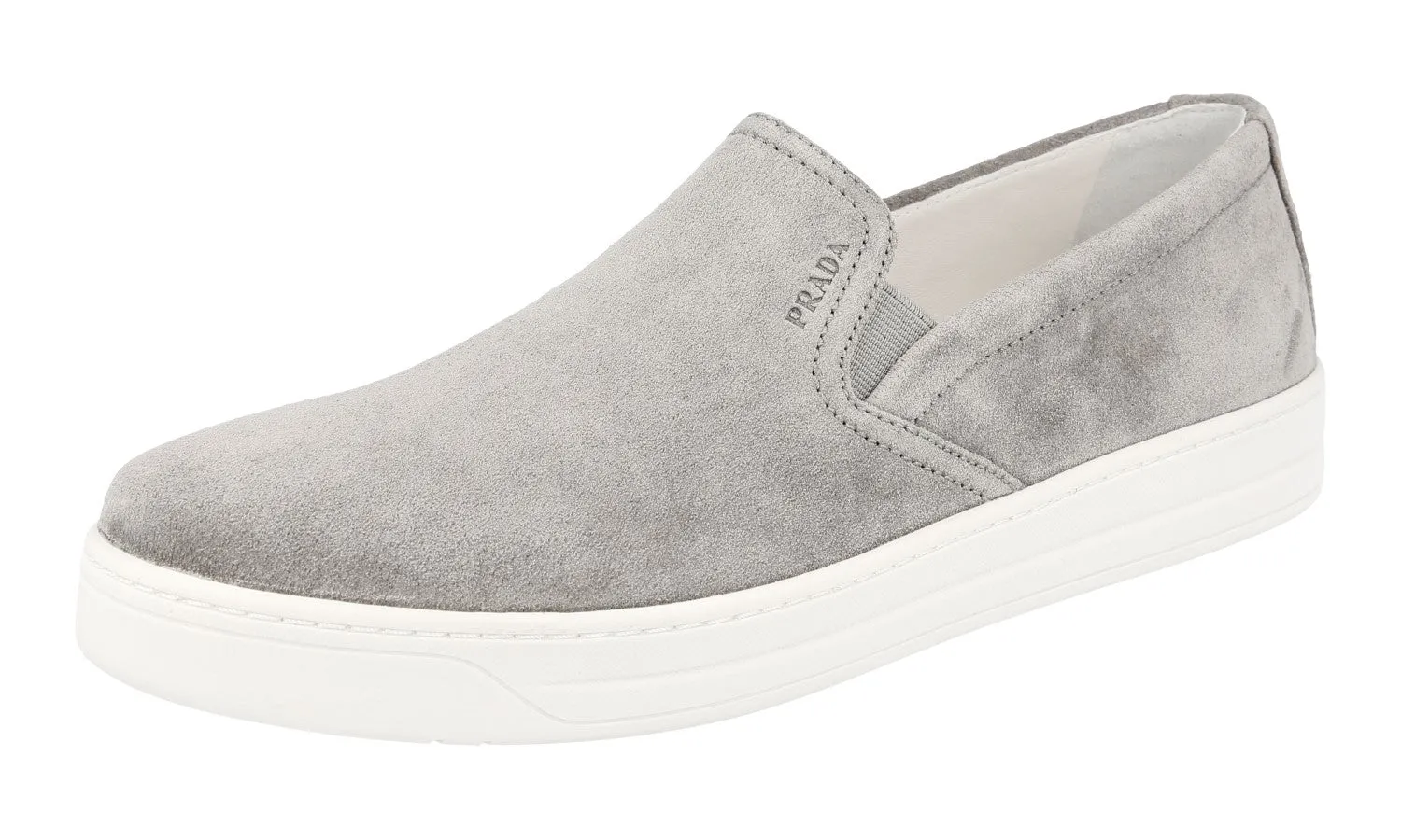 Stitched Toe Box Street Performance Prada Women's Grey Leather Slip-on Sneaker 3S5802