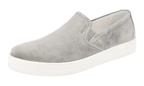 Stitched Toe Box Street Performance Prada Women's Grey Leather Slip-on Sneaker 3S5802