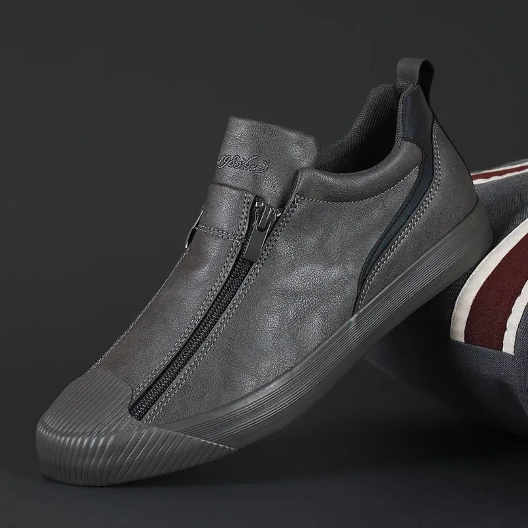 Flexible Build Alessandro Slate Leather Sneakers