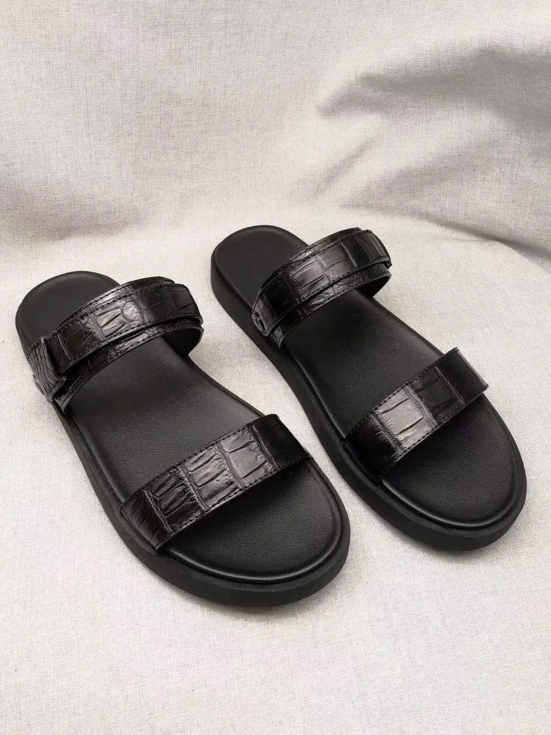 Padded Tongue Stream Path Crocodile Shoes Crocodile Belly Leather Sandals