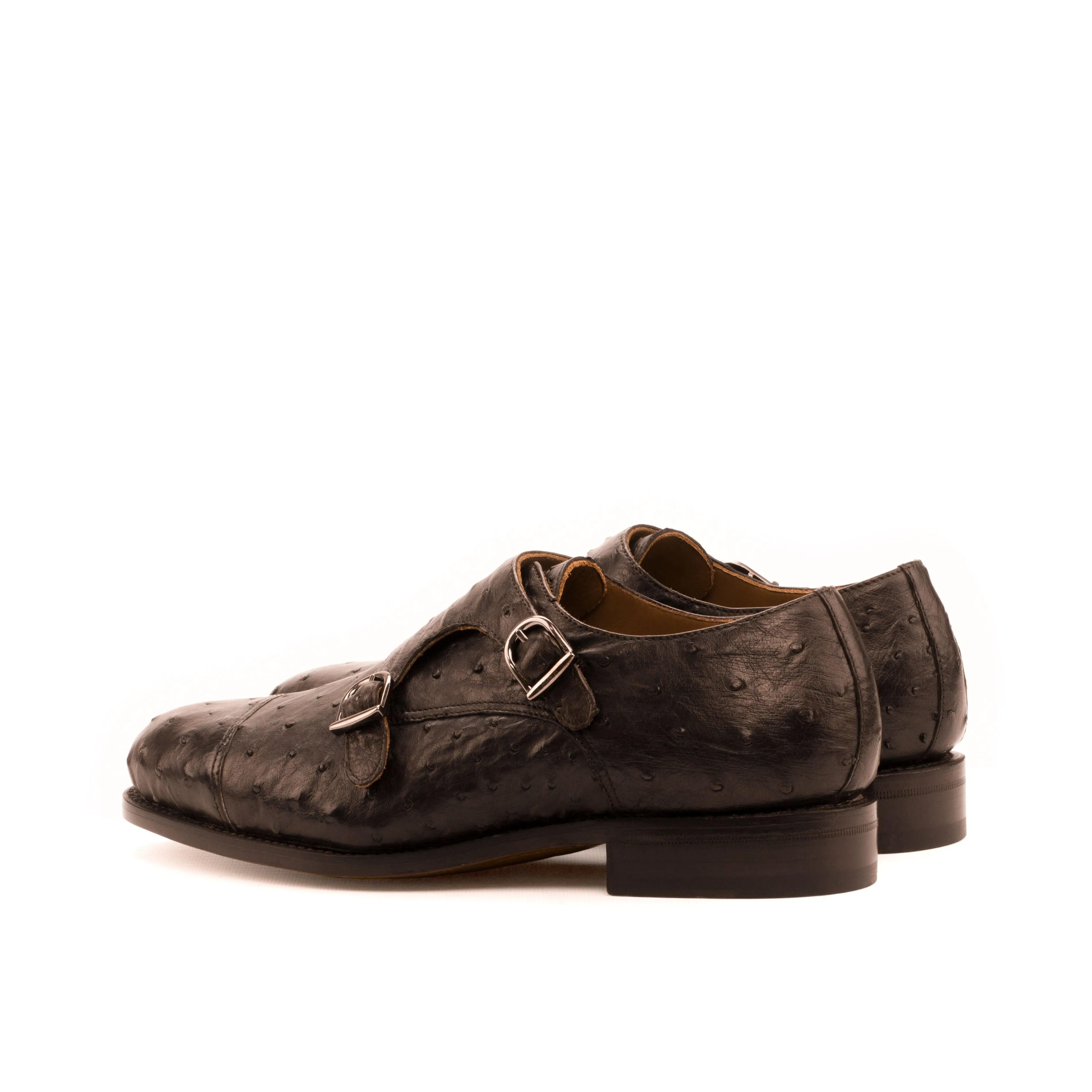 Brown Ostrich Double Monk Shoes Dual Color Plush Walk