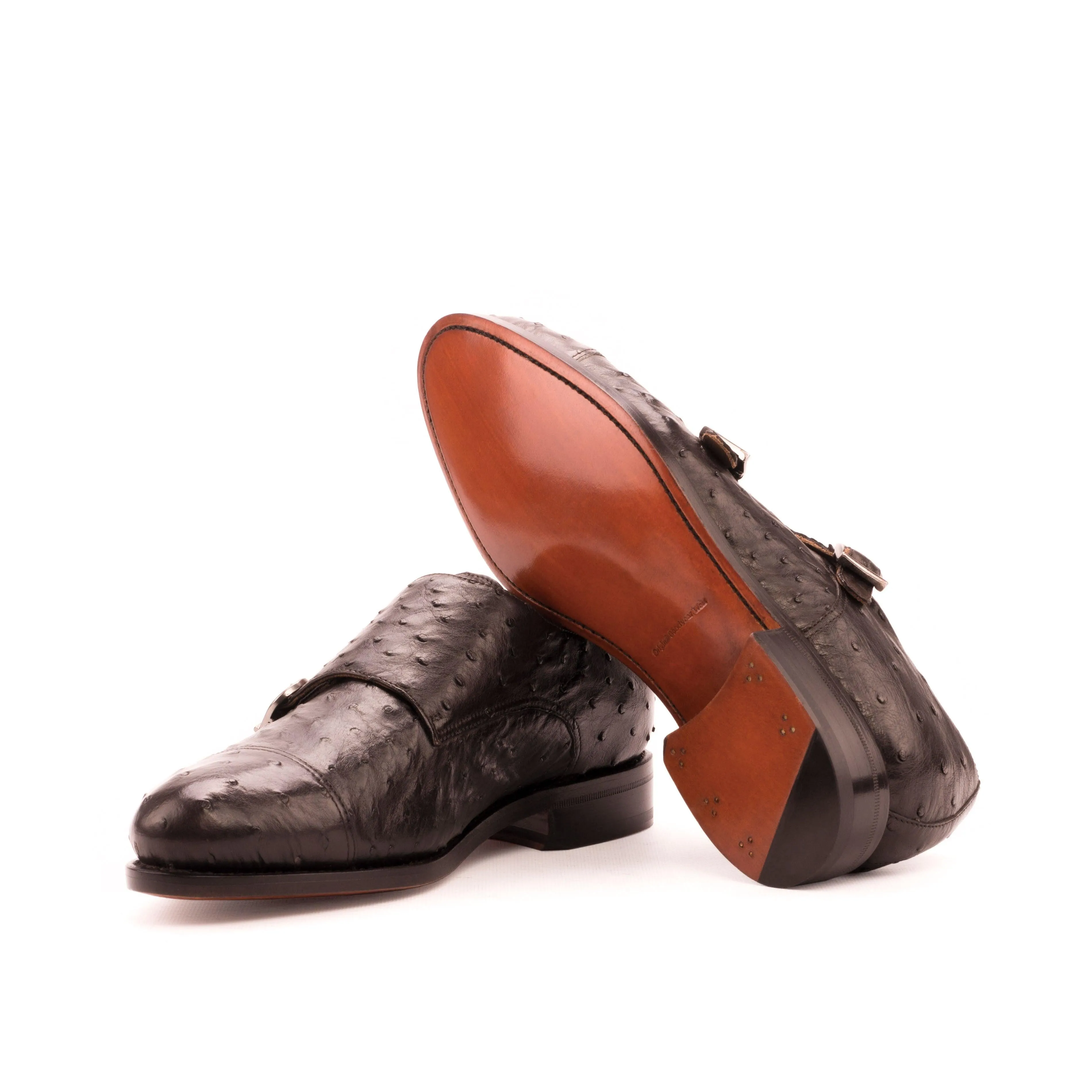 Brown Ostrich Double Monk Shoes Smart Casual Euro Edge