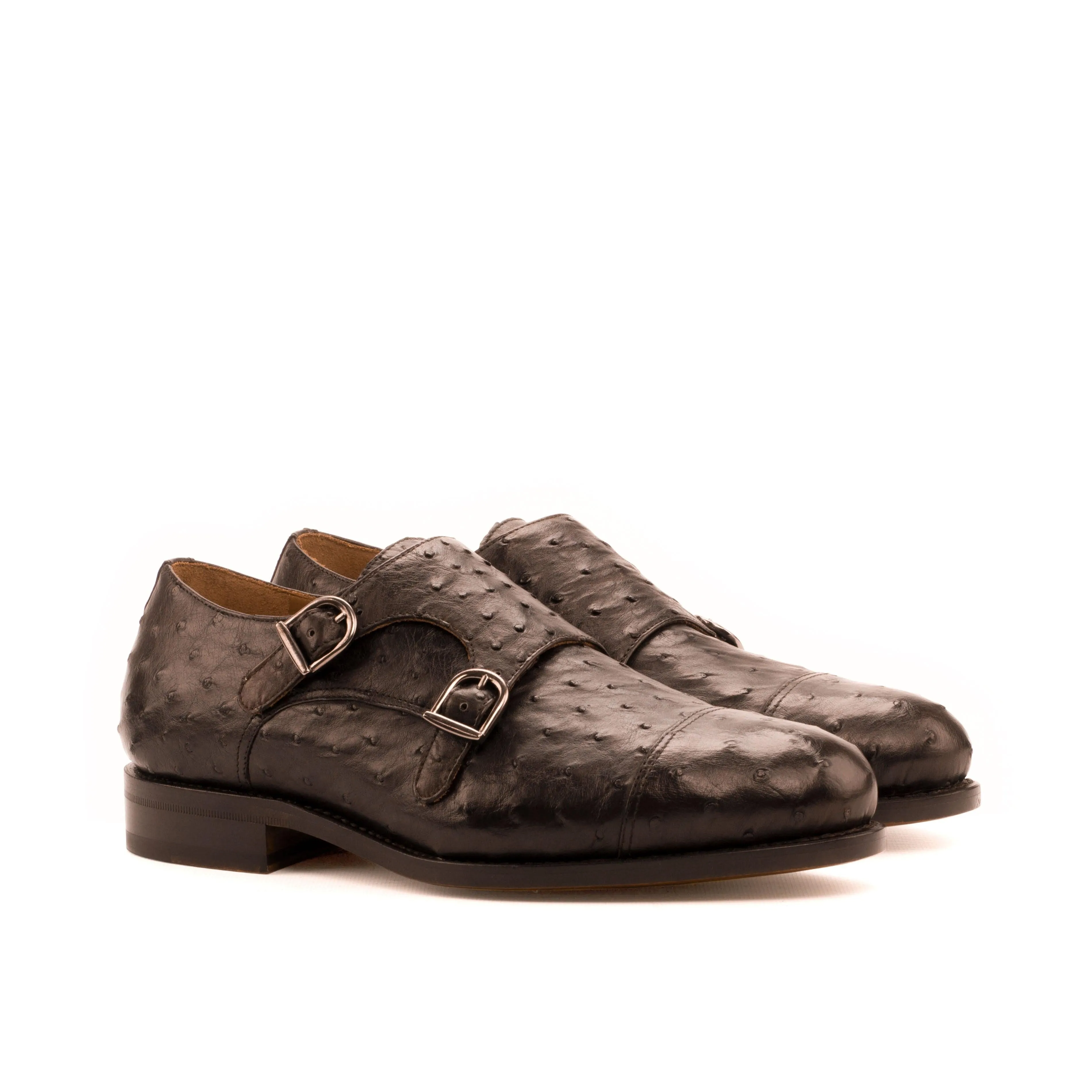 Grab Fit Signature Craft Brown Ostrich Double Monk Shoes