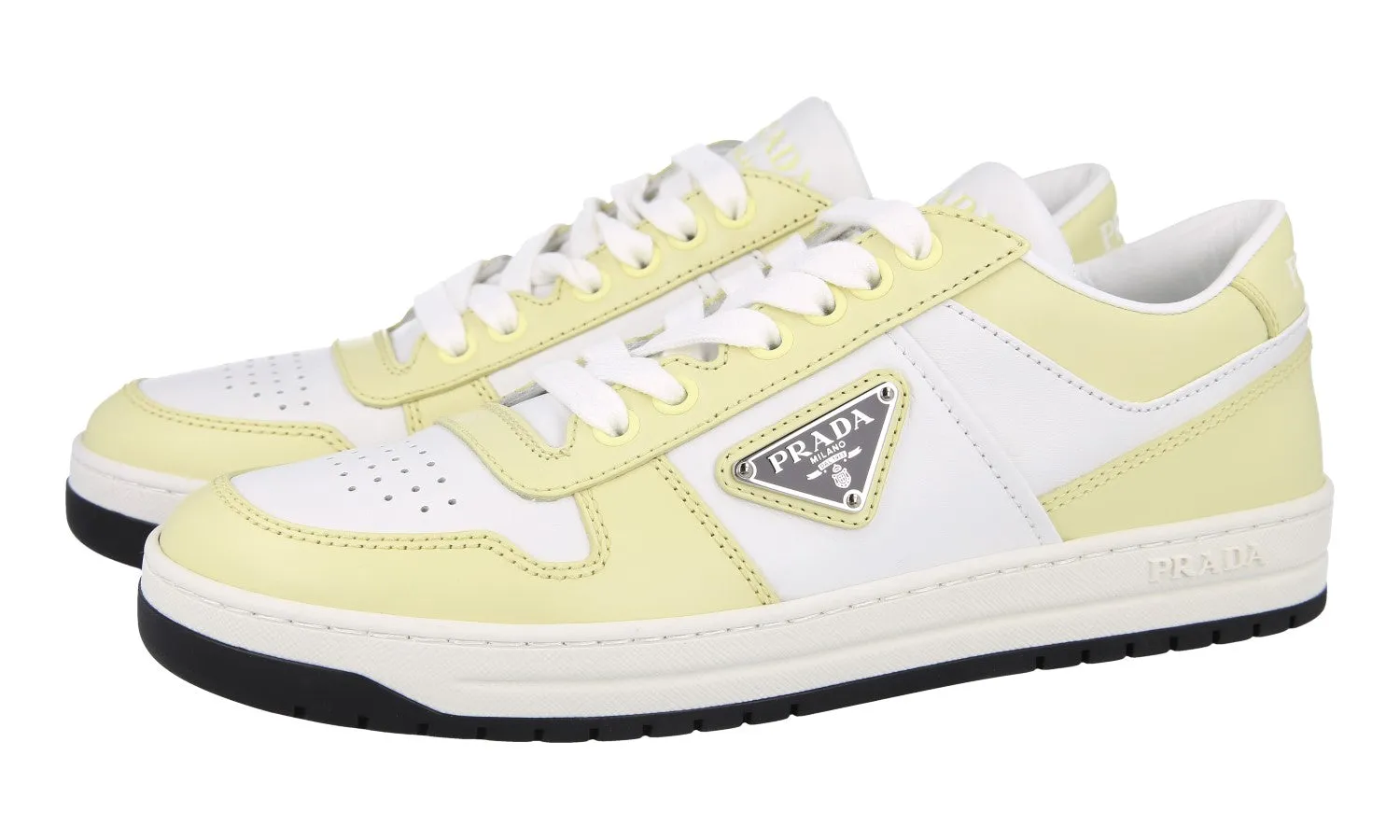 Prada Women's White Leather Downtown Sneaker 1E792M On Foot Luxurious design