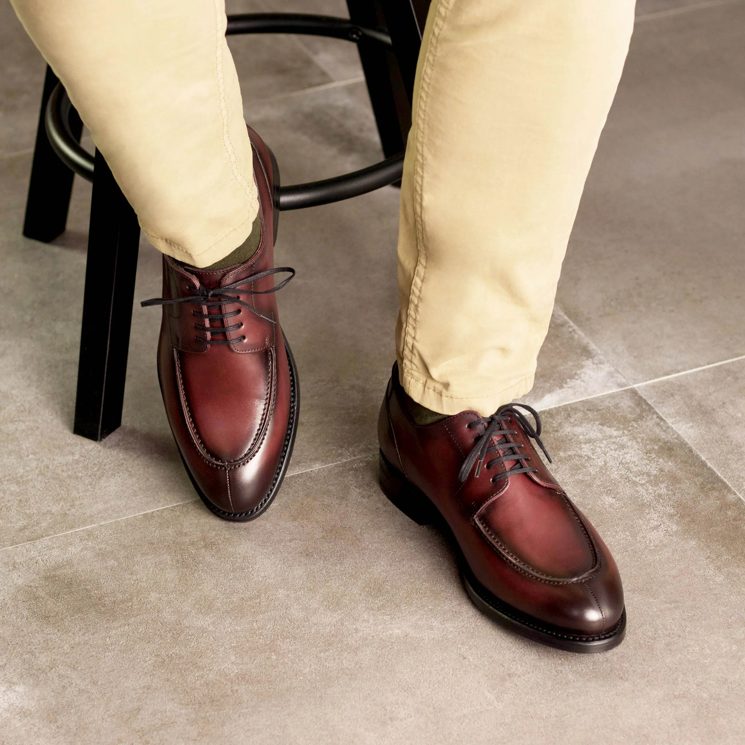 Fine Work Stable Shade Burgundy Painted Calf Leather Split Toe Derby