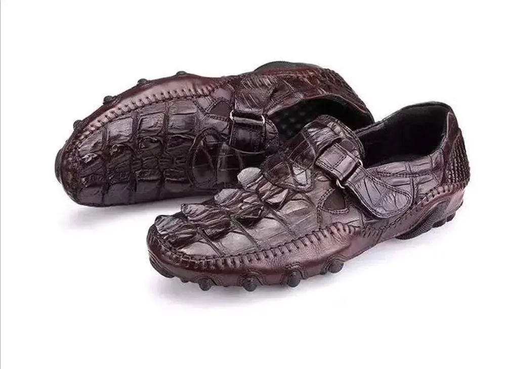 Flexible Timeless Design Crocodile Shoes Crocodile Leather Loafers Casual Driving Shoes Brown
