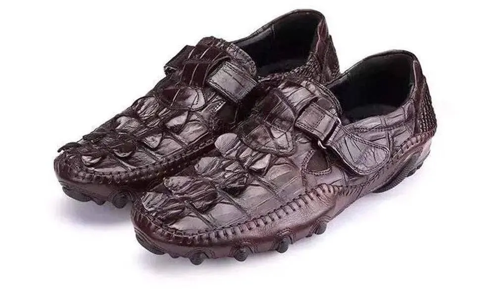 Crocodile Shoes Crocodile Leather Loafers Casual Driving Shoes Brown fitness shoes Narrow Fit
