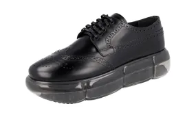 Flex Groove Engineering Ultra Lightweight Frame Prada Women's Black Full Brogue Leather Sneaker 1E071M