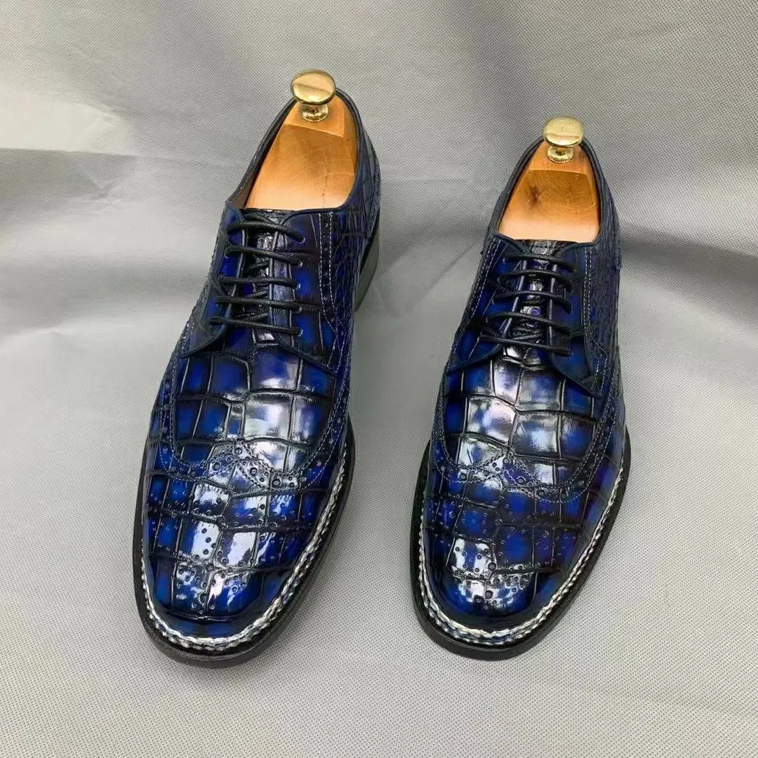 Crocodile Shoes Men's Crocodile Leather Norwegian Stitch Lace-Up Shoes Cozy Day City Fresh