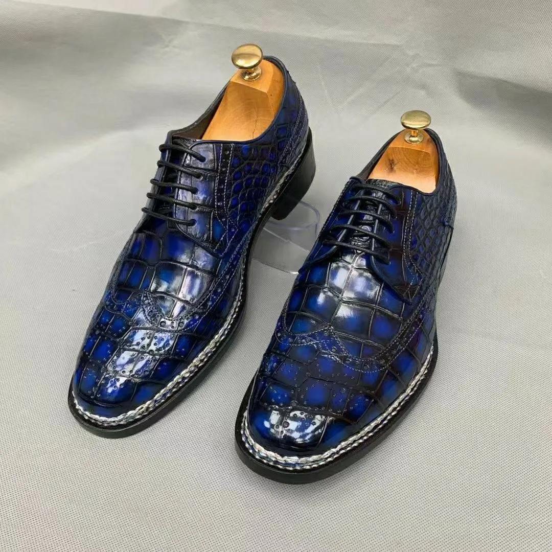 Cold resistant Crocodile Shoes Men's Crocodile Leather Norwegian Stitch Lace-Up Shoes