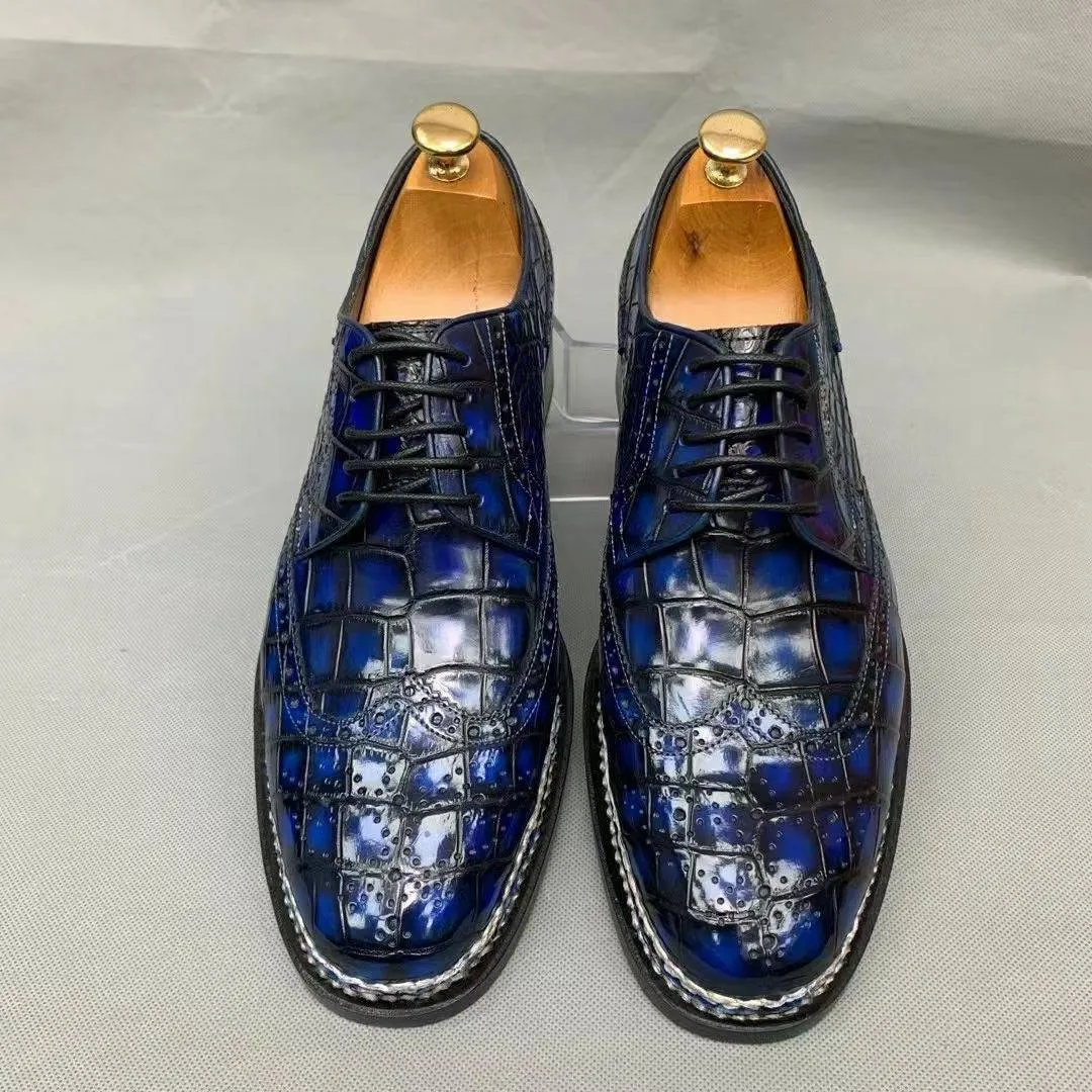 Travel Day Crocodile Shoes Men's Crocodile Leather Norwegian Stitch Lace-Up Shoes