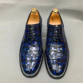 Travel Day Crocodile Shoes Men's Crocodile Leather Norwegian Stitch Lace-Up Shoes