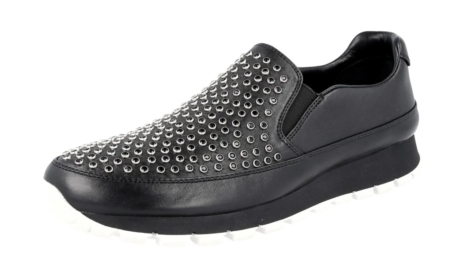 Anti Slip Heel Easy Movement Prada Women's Black Leather Slip-on Sneaker 3S6104