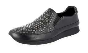 Anti Slip Heel Easy Movement Prada Women's Black Leather Slip-on Sneaker 3S6104