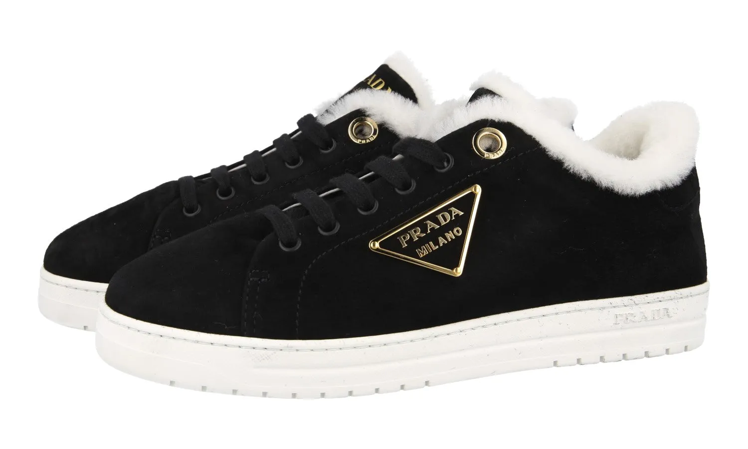 PaddedTongue Prada Women's Black Leather Sneaker 1E935M