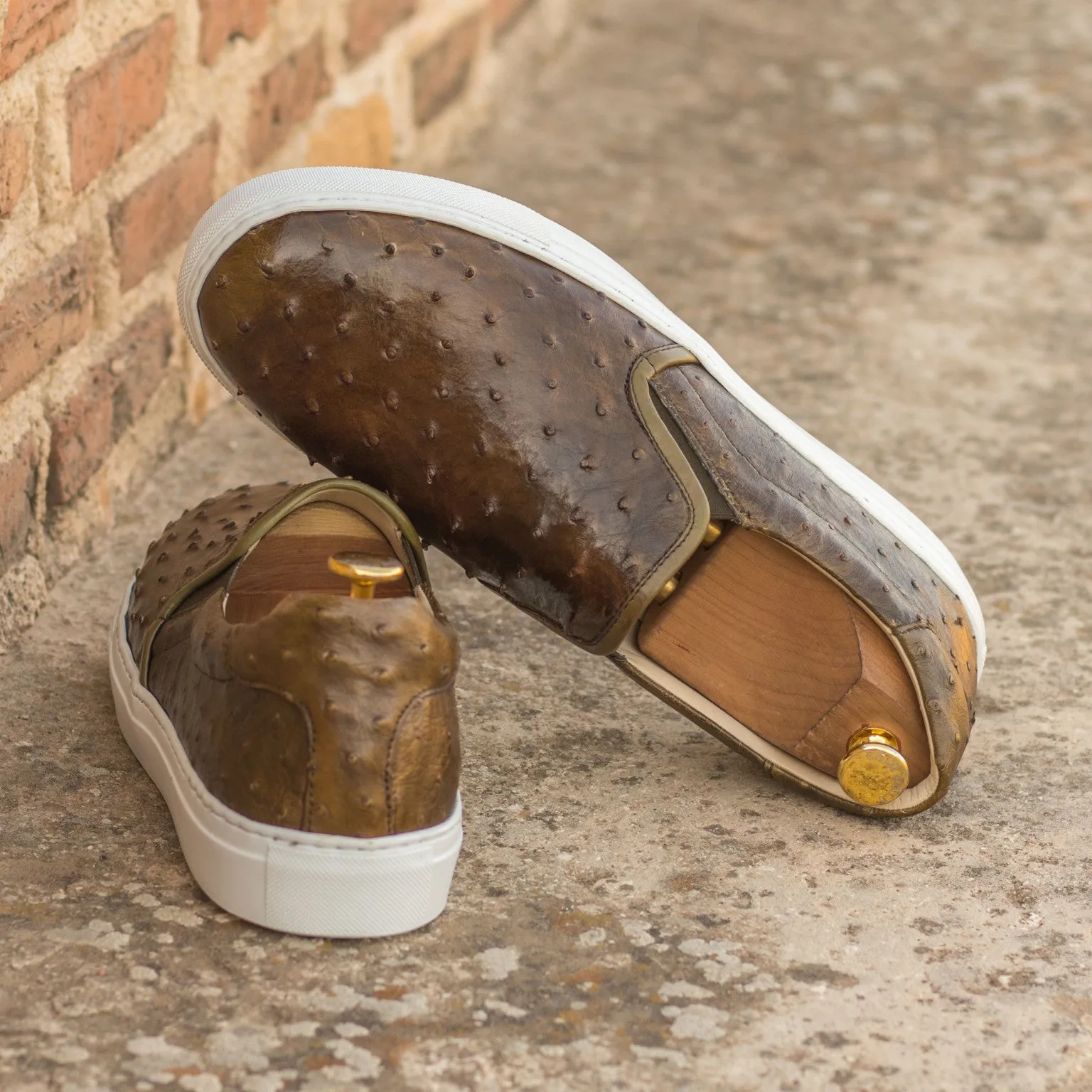 cold weather running shoe situation metatarsal - support shoes Olive Ostrich Slip-On Sneakers