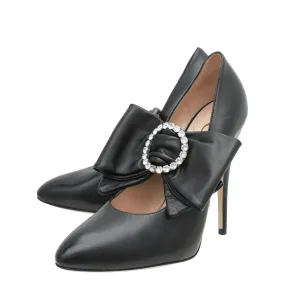 Gucci Black Elaisa Removable Bow Pumps 37.5 No Hassle Beach Walks