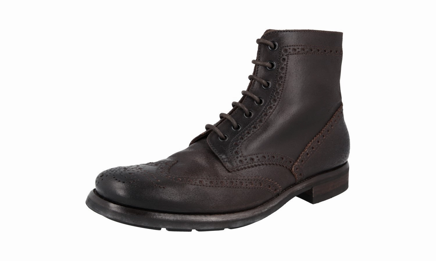 Prada Men's Brown Full Brogue Leather Half-Boot 2TE008 Practical Comfort Stylish All-Day