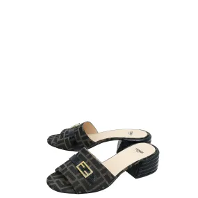 Stable Step Fendi Bicolor Zucca FF Buckle Heeled Mules 38