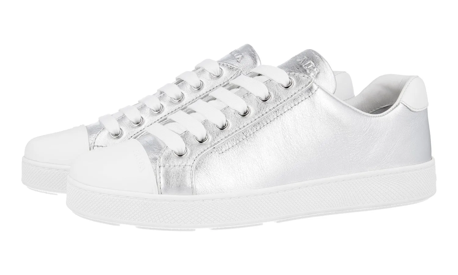 Prada Women's Silver Leather Sneaker 1E663I Trend-setting wear Shock absorption system
