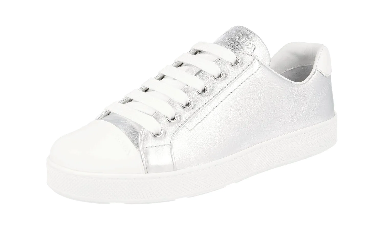 Boosted flair Gym Commute Prada Women's Silver Leather Sneaker 1E663I