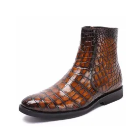 Lightweight Design Crocodile Shoes Men's Crocodile Leather Side Zipper Chelsea Boots