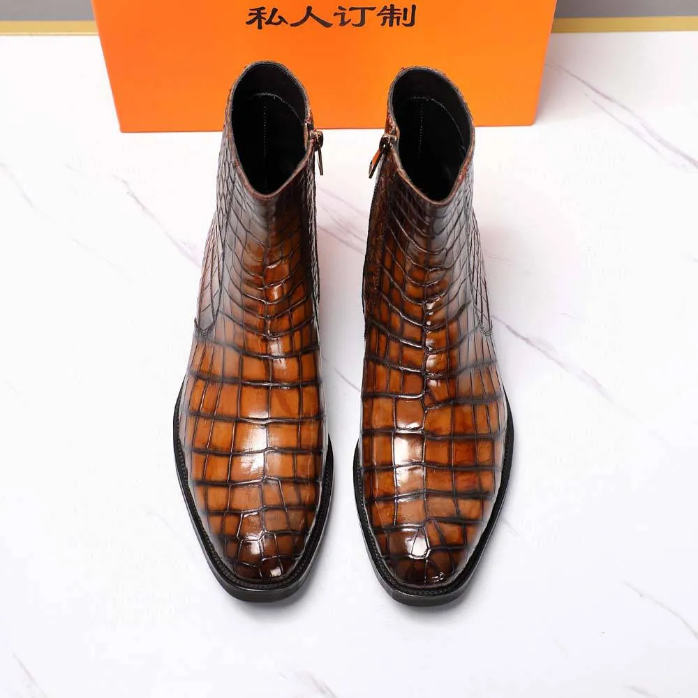 Crocodile Shoes Men's Crocodile Leather Side Zipper Chelsea Boots Commute Ease Lightweight Comfort