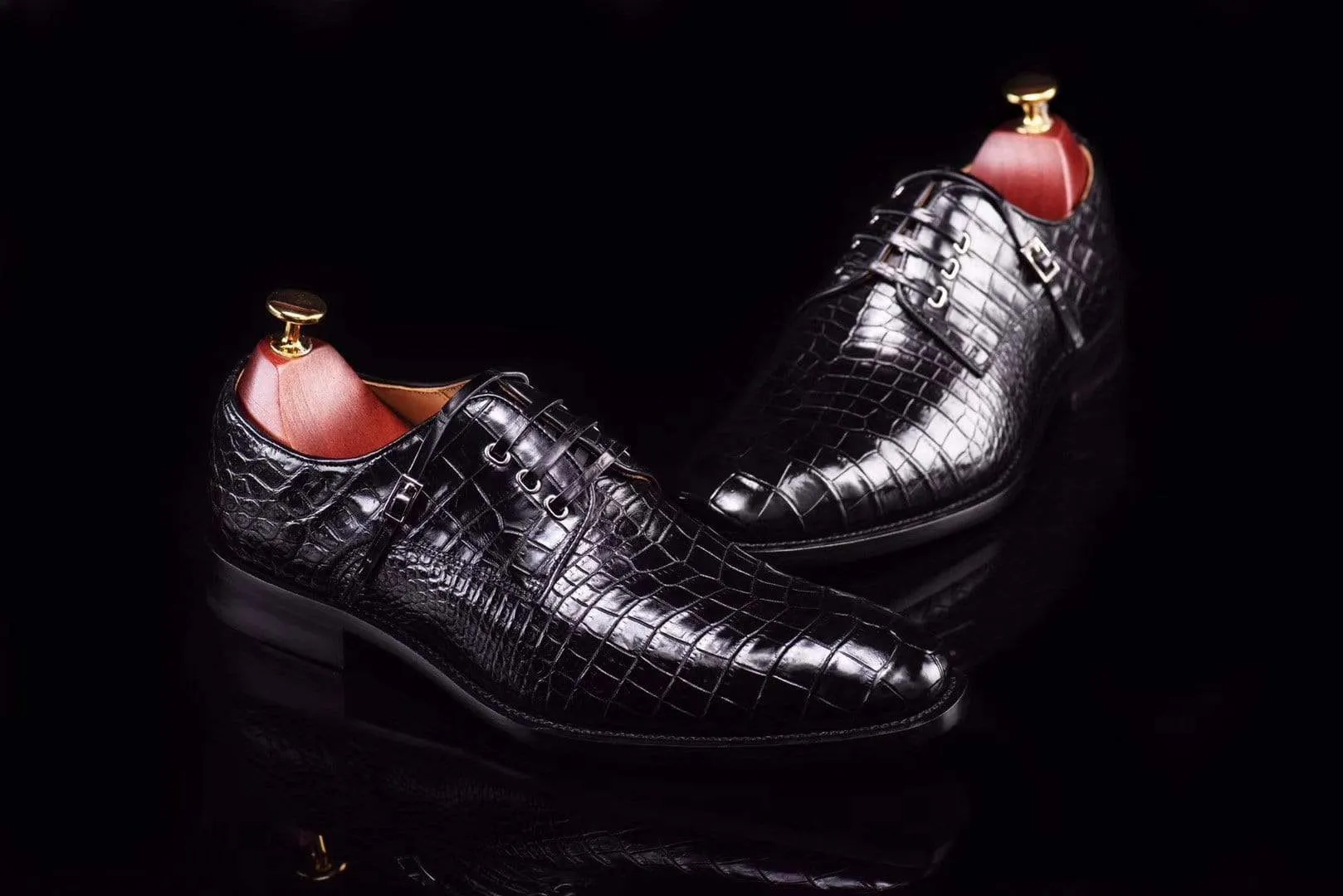 Crocodile Shoes Lace-Up Shoes In Black Crocodile Skin Leather Urban Day